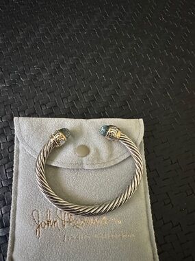 John Medeiros Two-Tone Twisted Cable Cuff Bracelet with Blue Stone Ends